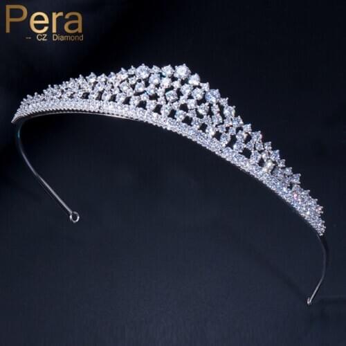 Pera Vintage Hollow Cut Paved Leaves CZ Stone Luxury Wedding Bridal Crown Tiara Headband for Women Hair Accessories Jewelry H006