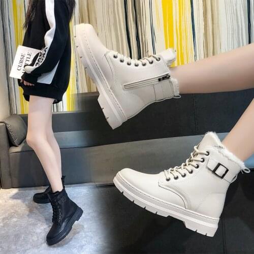 2021 new ladies all-match casual shoes solid color boots autumn and winter plus velvet warm boots increase shoes 35-40--5