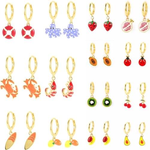 CANNER Cute Hoop Earrings For Women 925 Silver INS Huggie Earrings Dripping Oil Fruit Marine Octopus Pendientes 2021 Trend