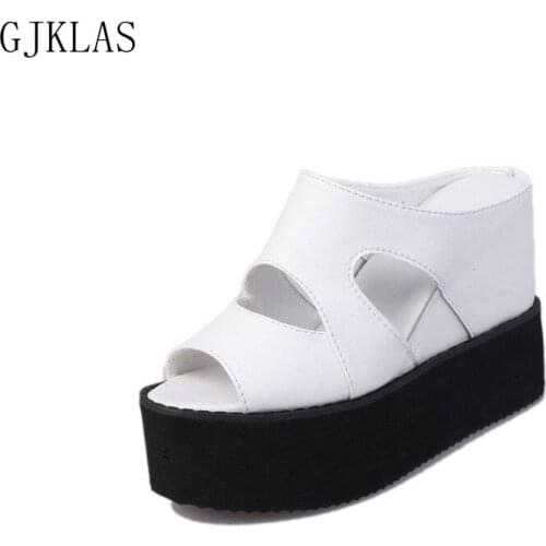 Ladies Wedge Heels Platform Shoes Peep Pump Women Shoes High Heel Sandalia Cuero Mujer Comfy Chunky Heels Sliders Shoes Women