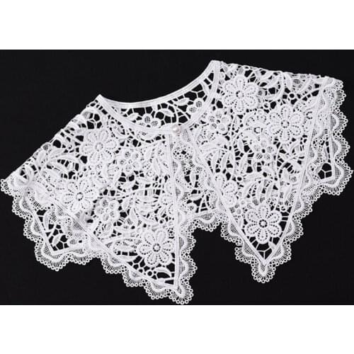 Women Ribbon Bowknot False Fake Collar Double Layer Hollow Out Lapel Big Shawl Wrap Embroidery Elegant Necklace Capelet