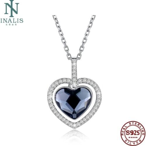 INALIS 925 Sterling Silver Pendant Necklace For Women heart-shaped Austria Crystal Necklace Party Fine Jewelry Trend New Arrival
