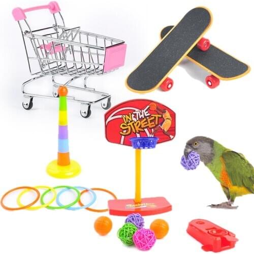 1Set Of Training Pet Bird Toy Set Interactive Parrot Equipment Set Funny Bird Activity Parrot Toy Pet Bird Basketball Skateboard