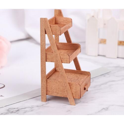 1Pc 1:12 Dollhouse Wood Shelf Flower Stand Mini Doll House Furniture Model Simulation Furniture Accessories