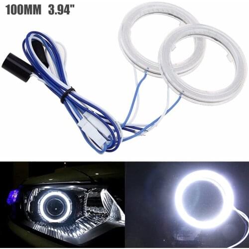 2-Pack 100MM 3.94" Angel Eye Lamp White COB Halo Circle Ring Head Light for 12V Car Headlight Foglight Day Running Light DRL