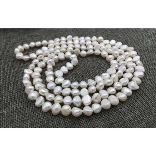 30'' 50'' 80cm 125cm 8x9mm white baroque flat pearl necklace natural Freshwater PEARL Women Jewelry 35cm 43cm 15'' 17