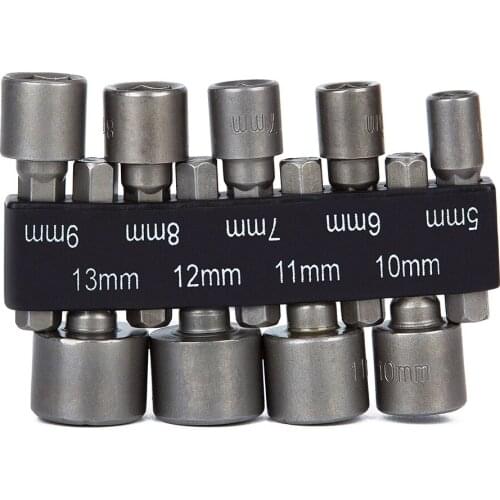 9pcs 5-13mm Hexagon Nut Driver Drill Bit Socket Screwdriver Wrench Set for Electric Screwdriver Handle Tools No Magnetic