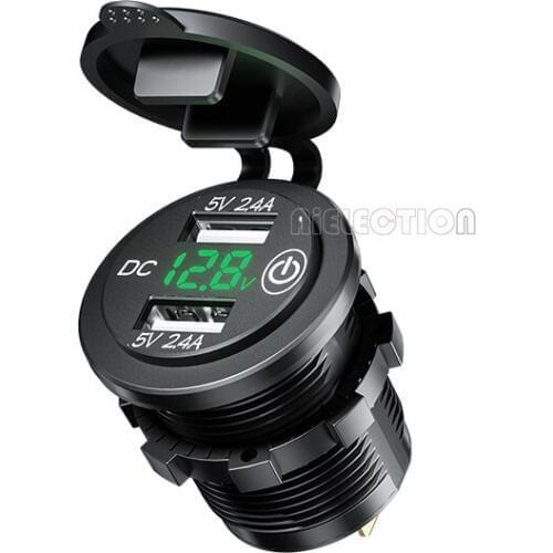 DIY 4.8A Dual Car USB Charger Outlet Touch Switch ON/OFF Waterproof with Voltmeter for Car RV Boat Marine Motorcycle Mobile