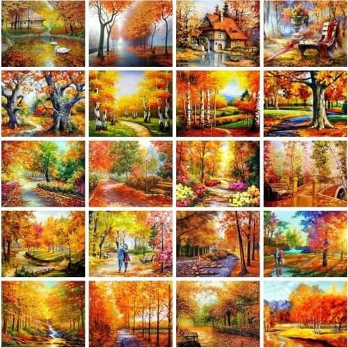 AZQSD 5d Diy Diamond Painting Autumn Cross Stitch Forest Diamond Embrodiery Tree Nature Mosaic Handmade Rhinestones Gift
