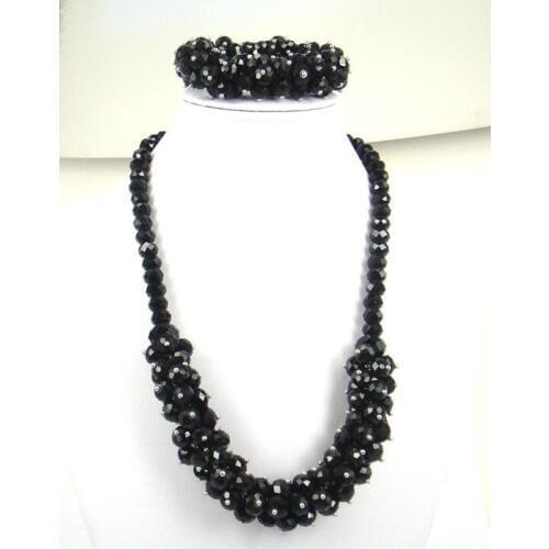 Free shipping hot selling 8mm,12mm Black Crystal Glass Cluster Beads Necklace and bracelet Set