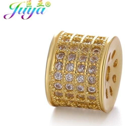 Juya DIY Small Hole Charm Beads Supplies Micro Pave Zircon 10mm 12mm Metal Beads For Women Natural Stone Beadwork Jewelry Making