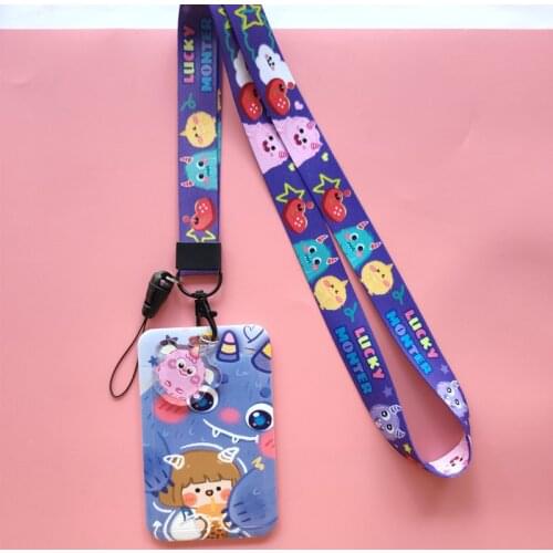 Cartoon Colour ID Badge Card Holder Girls Women Business Card Case Cover with Neck Lanyard Coin Purse Key Chain Gifts Pendants