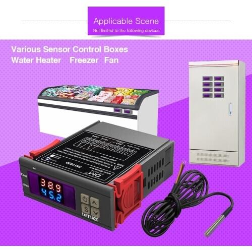DST1020 DC12V -72V Dual Display Digital Temperature Controller Control Thermostat DS18B20 Sensor Waterproof Replace STC-1000