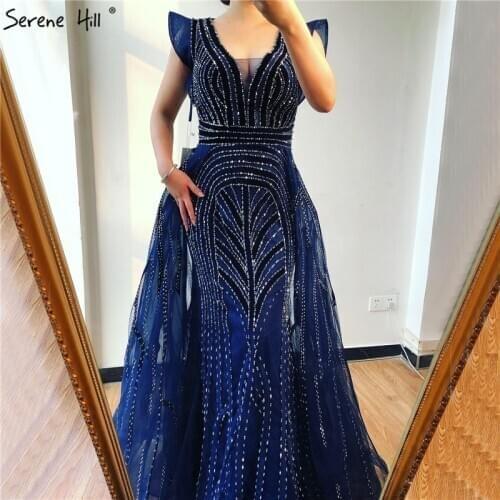 Dubai Deep-V Crystal Sexy Luxury Formal Gowns 2020 Sleeveless Heavy Beading Evening Dresses Design Serene Hill LA70198