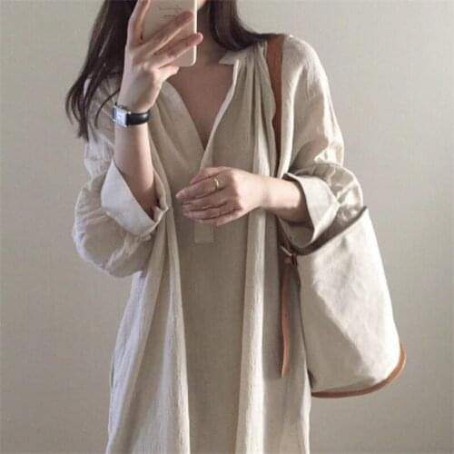 GOOHOJIO New 2020 Spring Summer Women Shirts Dresses Loose Casual Fashionable Asymmetrical Cotton and Linen Long Dresses