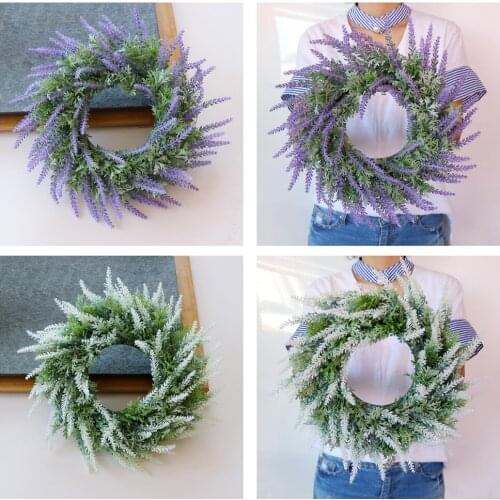 Artificial Lavender Wreaths on Twig Base Garland Front Door Wall Home Decorations Hanging Ornament Wedding Supplier