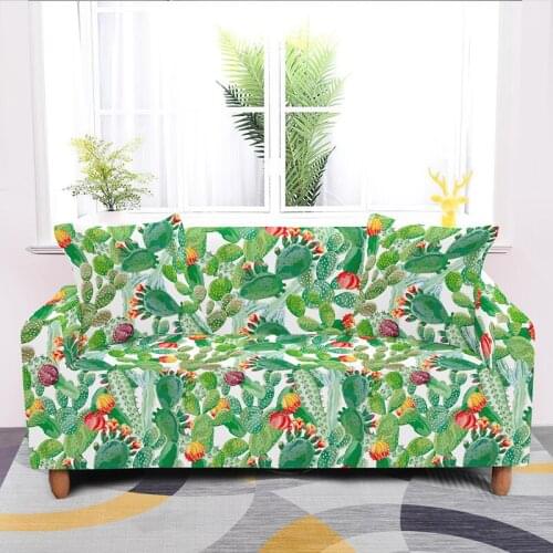 Cactus Leaves Stretch Slipcover Slip-resistant Elastic Flowers Print Sofa Cover Removable Washable Couch Covers 1/2/3/4 Seater