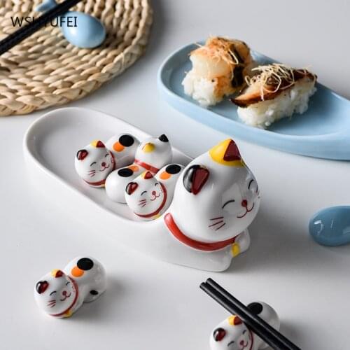 Ceramic chopstick holder set creative pillow household cute cat whale chopsticks rest table decoration sushi plate chopsticks