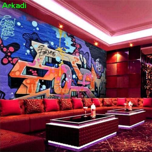 Brick wall graffiti retro modern bar ktv decorative background wall 3d fresco bar tea shop restaurant decoration wallpaper