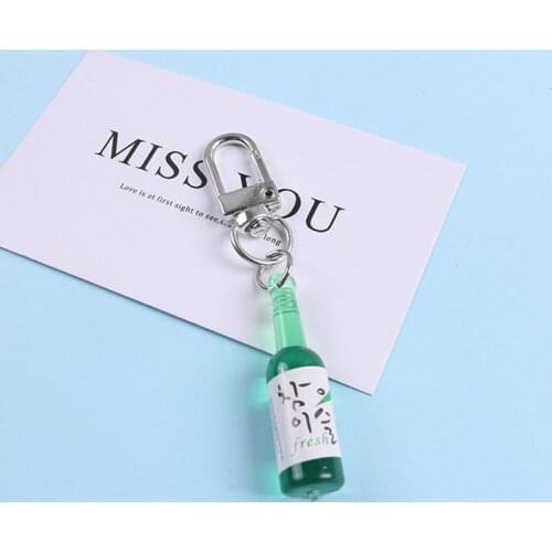 Korean Beer Cups Bottle Key Chain Green Pendant Earphone Case Key Ring Holder Handicraft Jewelry Women Men Resin Ornaments