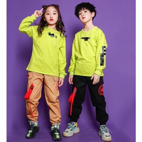 Children Cool Hip Hop Costume Boys Girls Modern Jazz Dance Hiphop Clothing Drum Performance Show Clothes Streetwear Outfits