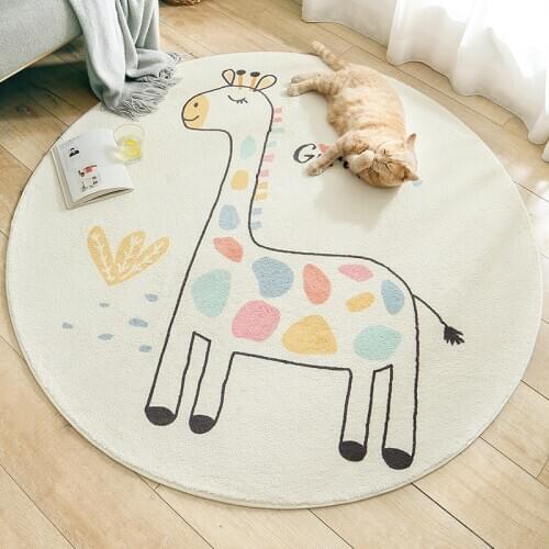 Nordic Animal Cute Carpets For Bedroom Kids Round Soft Fluffy Rugs Large Childrens Mat On The Floor Anti-Slip Tapetes Washable