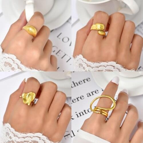 Exaggerated Geometric Irregular Vintage Rings Women Gold Metal Minimalist Trend Jewelry Open Adjustable Finger Ring