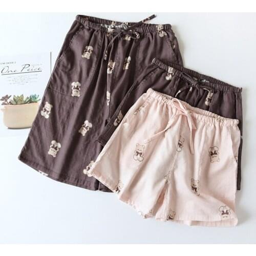Summer Couple Sleeping Pants Cotton Gauze Thin Soft Home Cute Shorts Men and Women Sleeping Pants Loose Cool Cotton Shorts