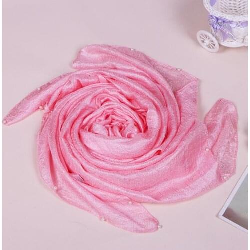 Hot Selling Design Soft Linen Silk Plain Beads Pearls Shawls Hijab Big Size Muslim Headband Wrap Scarves 180*110cm 1PC Retail