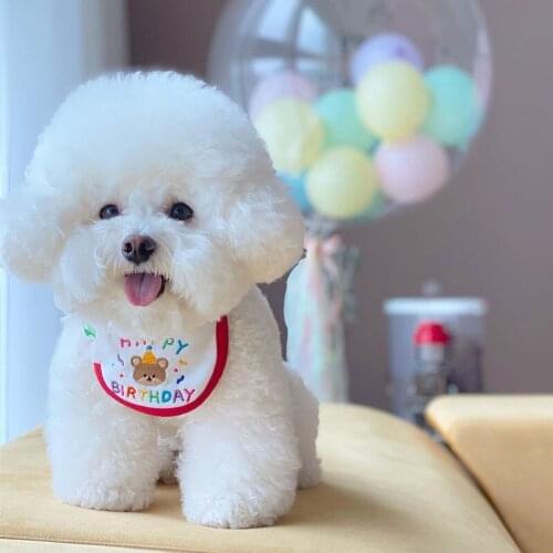Cute bear birthday embroidery dog bib pet bib saliva towel Bichon Teddy Hiromi bib dog bandana cat accessories dog bow tie