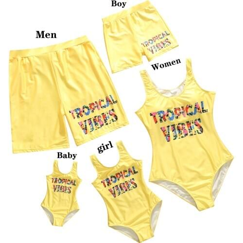 2021 Family Matching Swimsuits Mother Daughter Swimwear Mom Dad and Me Boys Girls Father Son Swim Color letter Couples Beachwear