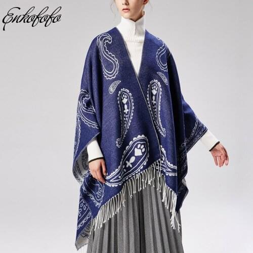 Fashion Fringe Ethnic Print Womens Cashmere Vintage Batwing Cape Poncho Knit Top Cardigan Women Sweater Coat Hip Scarf Shawl