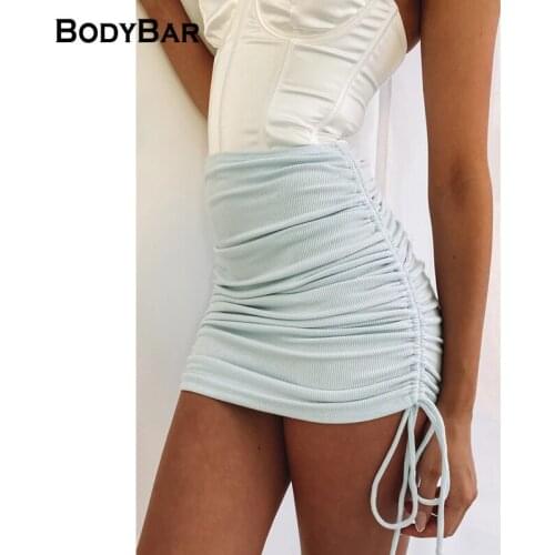Fashion Solid Color Lace-up Skirts Ladies Elastic Sexy High Waist Skirts Summer Knitted Slim Buttock Hip Mini Skirt XL For Women