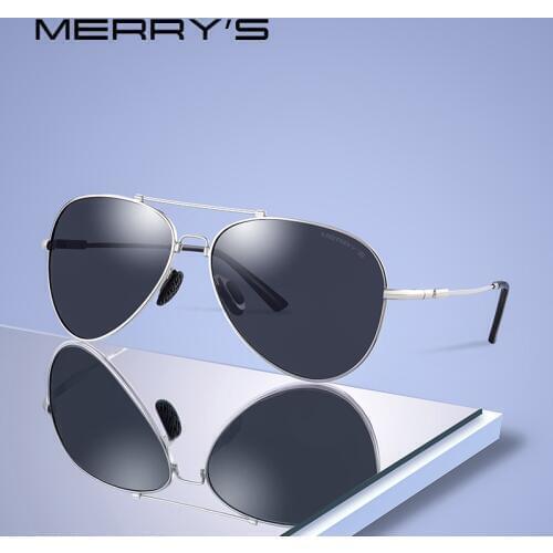 MERRYS Men Classic HD Polarized Sunglasses Pilot Sun glasses Titanium Memory Alloy Bridge UV400 Protection S8127