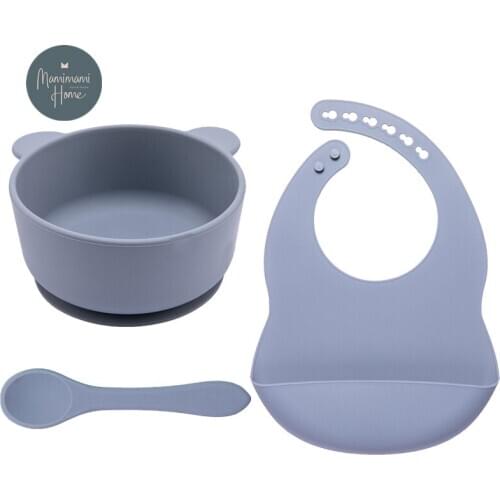 Solid Colour Kids Tableware Set Portable Baby Silicone Plate Bowl cup Toddler Feeding Sucker Infant Dishs With Silica Gel Spoon
