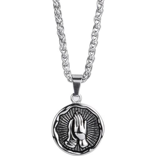 Stainless Steel Vintage Jesus Head Bless Religious Round Tag Pendant Necklace God Blessed Jewelry Gift For Him