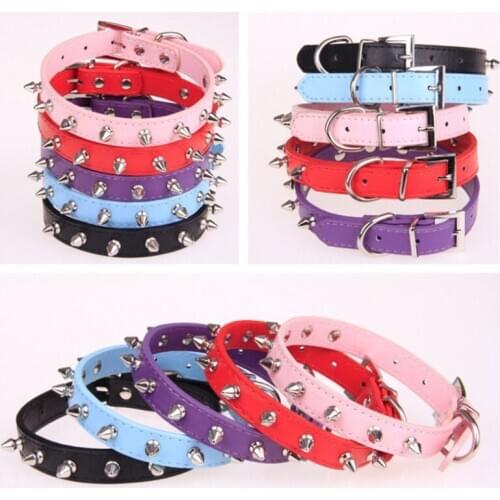 New Product Solid PU Leather Dog Collar Warhead Nail Pet Collars Quick Release Pink Small Or Big Dogs Collars High Quality XS-L