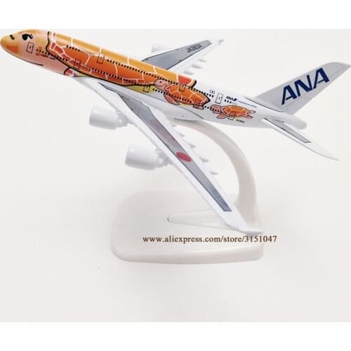 Orange 16cm Alloy Metal Japan Air ANA Airbus A380 Cartoon Sea Turtle Airlines Airplane Model Plane Model Painting Aircraft