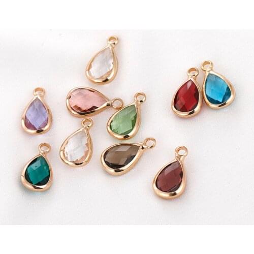 10PCS Cut Face Drop Shape Necklace Pendant Multicolor Glass Charms for Jewelry Making Supplies Findings DIY Brass Accessories