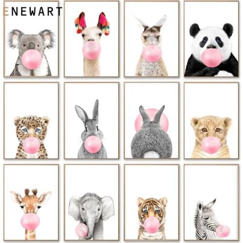 Bubble Animal Balloon Rabbit Kangaroo Poster Nursery Canvas Print Wall Art Painting Nordic Kids Baby Room Decor Picture