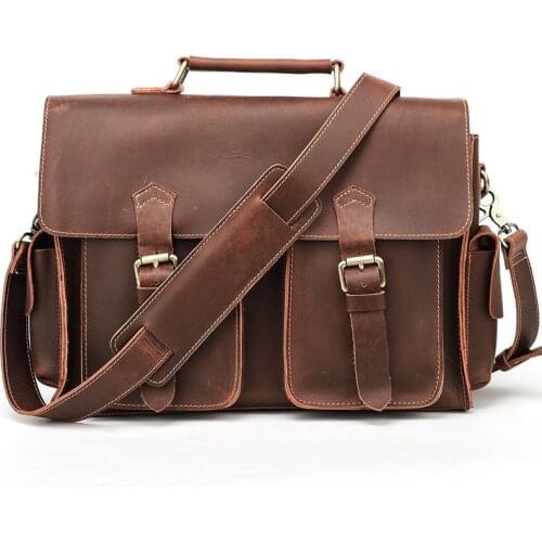 Retro luxury natural real leather mens shoulder messenger Cambridge bag casual crazy horse leather portable briefcase