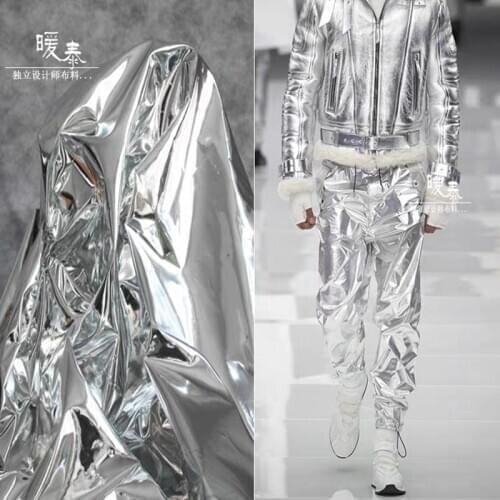 Silver Mirror Synthetic Leather Cloth PU Coating Waterproof DIY Patches Bags Cosplay Stage Clothes Dress Designer Fabric