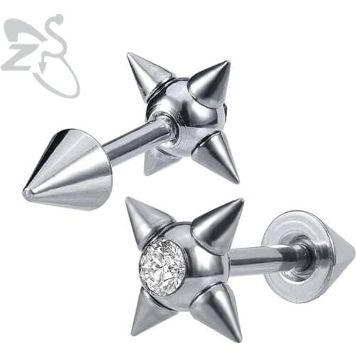 ZS 16G Punk Sharp Cone CZ Stud Earring for Men Women Stainless Steel Ear Stud Boys' Ear Piercings Gifts Earrings Jewelry Brincos