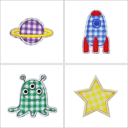 Space Rocket Planet Iron on Patches for Clothing Colorful Animals Applications on Clothes Diy Decoration Appliques for Child