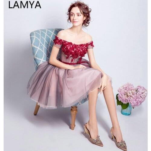 LAMYA Contrast Color Appluqies Evening Party Dress Short Sleeve Elegant Sashes a Line Prom Dresses Boat Neck Robe De Soiree