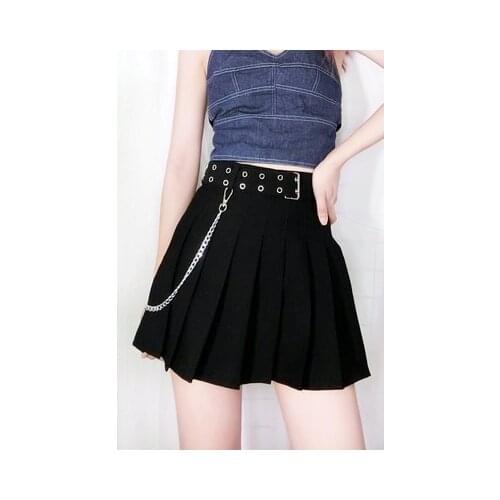 New Gothic Black Skirt Summer Women Harajuku Punk Style Fashion Patchwork Chain High Waist A-Line Skirts