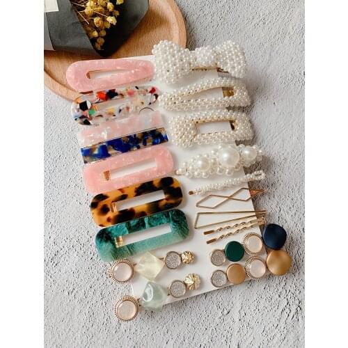 20Pcs Women Pearl Acrylic Crystal Hair Clips Set Hair Claws For Girls 2021 Fashion Sweet Metal Barrette