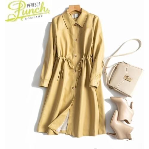 Spring 2021 Real Women Autumn Leather Jacket Korean Fashion Sheepskin Coat Yellow Beige Chaqueta Cuero Mujer