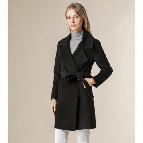 Women Fashion Slim Overcoat 2020 Spring Double Sided Wool Jacket Female Long Sleeve Trench Coat Outwear LX2632