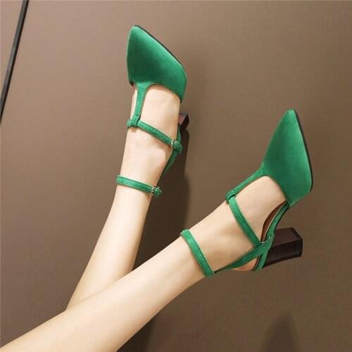 YMECHIC Fashion Summer 2020 Block High Heels Nubuck Suede Gladiator Sandals Women Buckle Green Black Red Ladies Party Shoes 43